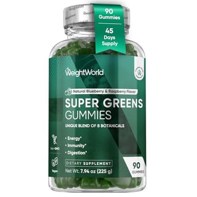 WeightWorld Super Greens Gummies for Adults - 90 Superfood Gummies for Energy, Immunity & Digestion - Vegan Daily Greens Blend (Moringa, Broccoli, Spinach) - Added Vitamins & Minerals - 45 Days Supply