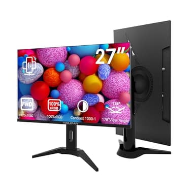 Thinlerain 27 inch Computer Monitor 1920x1080 Vertical PC Monitor with HDMI VGA AV BNC USB Ports, Multi-Function Stand, VESA, Display Frameless Build-in Speakers for Office Home