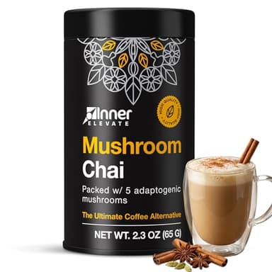 Inner Elevate Superfood Mushroom Chai - Ultimate Coffee Alternative - Adaptogenic Mushroom Tea Drink with Lion's Mane, Cordyceps, Chaga, Reishi, Turkey Tail (35 Servings)