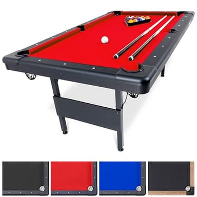 GoSports 6 ft or 7 ft Billiards Table - Portable Pool Table - Includes Full Set of Balls, 2 Cue Sticks, Chalk, and Felt Brush; Choose Your Size and Color