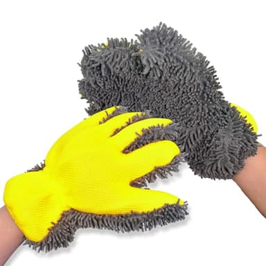QMX Car Wash Mitt Microfiber Scratch Free,Premium Chenille Ultra-Soft Car Wash Gloves,Thickened Inside Coated Swirl-Free Finish 5-Finger Design Detailing for Cleaning Car Wash Brush,2-Pack Yellow