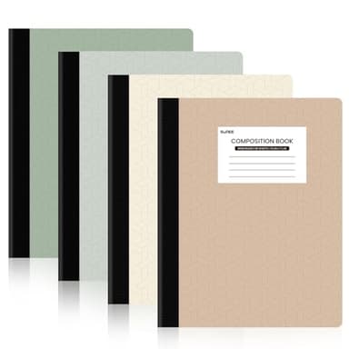 SUNEE Composition Notebooks - Wide Ruled Paper, 4 Pack Composition Book, 9 3/4" x 7 1/2", 80 Sheets/160 Pages, Assorted Morandi Colors, School & Office Supplies