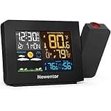 Newentor Atomic Projection Alarm Clock with Weather Station for Bedrooms, Projector Clocks with WWVB Function, Indoor Outdoor Thermometer Wireless, Temperature Humidity Monitor and Weather Forecast