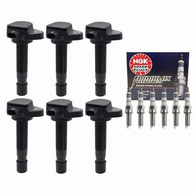Hikaru Parts Ignition Coil Pack UF603 & NGK Iridium IX Spark Plug Set of 6 Replacement For Honda Odyssey Accord Crosstour Pilot Acura TL RL TSX 3.5 V6 2010 2011 2012 2013 2014 2015 2016 2017 2018 2019