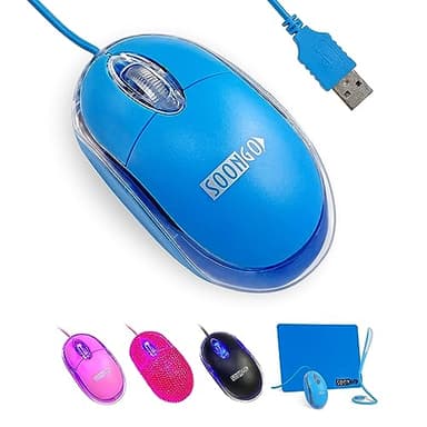 SOONGO Kids Mouse for Laptop USB Ergonomic Optical Mouse Blue Color 1.5M Cable