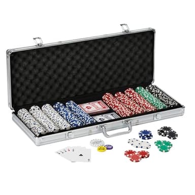 Fat Cat Texas Holdem 500 Count Poker Set with Case, 11.5 Gram Clay Poker Chips Set with Aluminum Case, Casino Poker Chip Set with Cards and Dealer Buttons