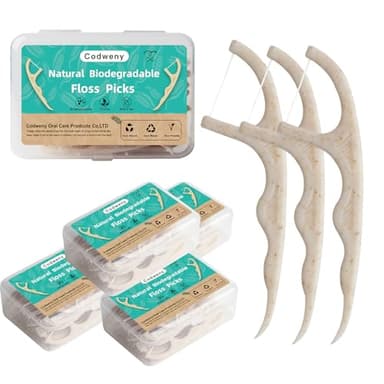 Wheat Straw Biodegradable Dental Floss Picks,200 Counts Natural Handle Tooth Flossers Sticks Oral Care,Keep Clean with 4 Travel Handy Cases