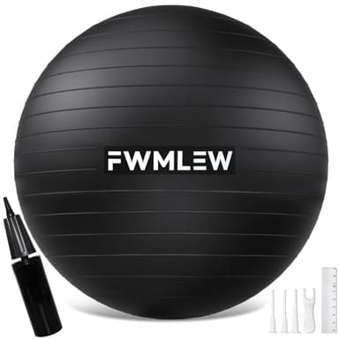 FWMLEW Extra Thick Exercise Yoga Ball, 5-Size Anti-Burst Heavy Duty Stability Gym Ball for Fitness, Core Workout, Pregnancy & Office Chair, Includes Quick Pump (L(23-26ines/58-65cm))
