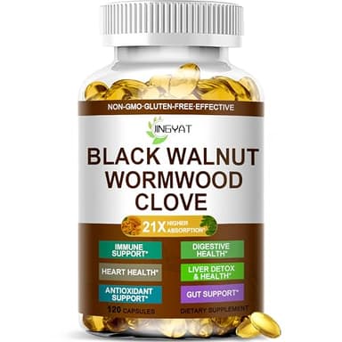 JINGYAT Wormwood Black Walnut Cleanse for Humans - High Absorption Wormwood Black Walnut Cloves Softgels for Digestive Cleanse Detox - Soursop Pumpkin Seed Oil of Oregano Turmeric Berberine - Non-GMO