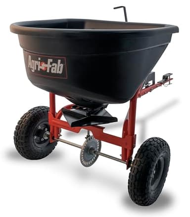 Agri-Fab 45-0527 110 lb. Tow- Behind Lawn & Garden Broadcast Spreader for Seed,Fertilizer,Salt,Ice Melt; Easy to use Flow Control from Seat of Riding Lawn Mower