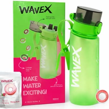 WAVEX Flavored Water Bottle That Makes Plain Water Enjoyable, Aroma-Powered Hydration, Includes 1 Replaceable Honey Peach Aroma Flavor Scent Pod, No Sugar or Additives, 0 Calorie, (550ml, Green)