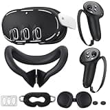 Silicone Cover Compatible with Meta/Oculus Quest 3 Accessories, VR Silicone Face Cover, VR Shell Cover,Touch Controller Grip Case,Camera Lens Protector Set (Black)