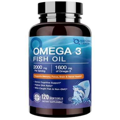 NATURE TARGET Omega 3 Fish Oil 1600mg, High-Purity Omega 3 EPA DHA with PS & CoQ10, Fish Oil Supplements for Heart Health, Brain Function & Memory, Advanced Absorption, Non-GMO, 120 Softgels