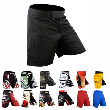 Roar MMA Grappling Shorts Kickboxing Muay Thai Shorts BJJ Gym Training Athletic Shorts (Simple-Black, Large)