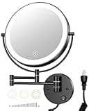 Gospire 9” Wall Mounted Lighted Magnifying Mirror, 1X/10X Magnification Double-Sided LED Bathroom Mirror, 3 Color Lights & Stepless Dimming with Touch Sensor, Extendable Arm 360° Swivel for Shaving