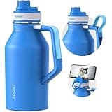 TOURIT 64oz Insulated Water Bottle Stainless Steel, Half Gallon Large Water Jug with 2-in-1 Handle, Double Wall Vacuum Metal Keep Cold & Hot, Wide Mouth Sport Water Flask For Gym, Travel, Blue