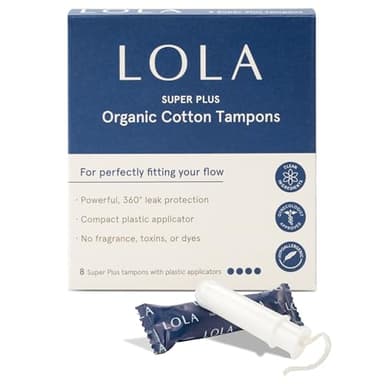 LOLA 100% Organic Cotton Tampons, 8 Count - Super Plus Non-Toxic Tampons, Period Feminine Hygiene Products, HSA FSA Approved Products Feminine Care