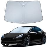 Magnelex Tesla Windshield Sun Shade (Model 3/Y), Reflective Polyester Blocks Heat & Sun, Foldable Car Window Sun Blocker, Mirror Cut-Out, Fade-Resistant Sunshade, Tesla 3 Accessories