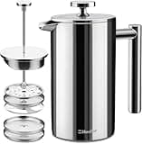 Mueller French Press Coffee Maker 34oz, Stainless Steel French Press Coffee, 4 Filter Heat Resistant Double Insulated, Rust-Free, Food Grade, Dishwasher Safe Coffee Pot