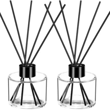 Chunful 2 Sets Reed Diffuser Bottle Empty Refillable Fragrance Glass Diffuser Bottles 100ml Round Glass Jars with Black Caps and Rattan Sticks for Living Room Home Replacement Fragrance DIY Decor