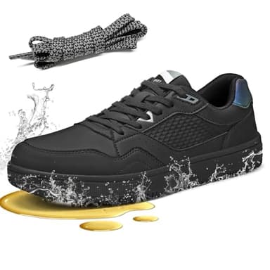 SPIEZ Non Slip Work Shoes for Men Women, Slip & Oil Resistant Food Service Shoes, Lightweight Reflective Deign Kitchen Sneakers - Restaurants Floor to Streetwear Ready, Black US 4.5-13.5