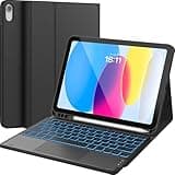 CHESONA for iPad 10th Generation Case with Keyboard, 7 Color Backlight, Multi-Touch Trackpad, Flip Stand Case with Pencil Holder, 2 Wireless Channels for iPad (A16) 11th/10th Gen (2025/2022), Black