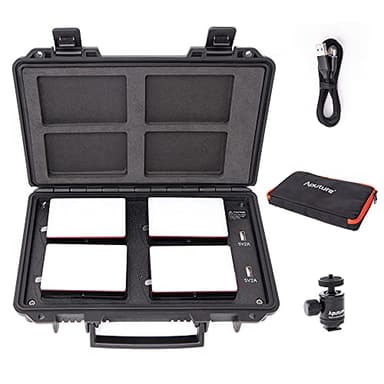 Aputure MC 4-Light Travel Kit, 4 MC RGBWW LED On Camera Lights with Wireless Charge Case CRI/TLCI 96+, Temperature 3200K-6500K, HSI Mode,Support Magnetic Attraction