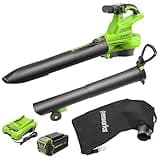 Greenworks 40V (230 MPH / 505 CFM) Cordless Brushless Leaf Blower/Vacuum with Bag, High Power, Lightweight & Quiet for Yard Debris Cleanup, Includes 5.0Ah Battery & Charger