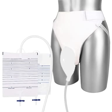 External Catheter for Men, Wearable Condom Catheters with 2 Urine Collector Bags 1000ml&2000ml, 40 inches Tube, Silicone, Large Size for Men Elderly Overnight Home Use (White)