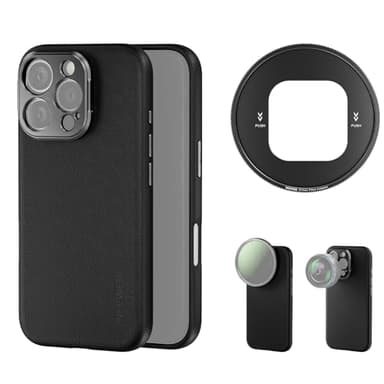 NEEWER Phone Case for 16 Pro, TPU/PC Protective Heavy Duty Case with 17mm Lens Mounts, 67mm Thread Filter Adapter, Nonslip Faux Leather, Compatible with iPhone 16 Pro MagSafe, PA083 Black