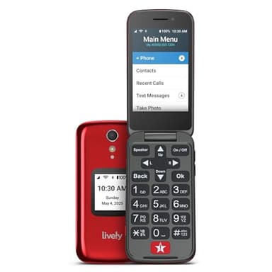 LIVELY Jitterbug Flip2 - Flip Cell Phone for Seniors - Not Compatible with Other Wireless Carriers - Must Be Activated Phone Plan - No SIM Needed - Red Flip Phone