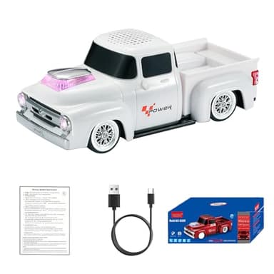 WSTER WS-538 Retro Pickup Truck Bluetooth Replica Speaker – Portable Wireless Car Model Speaker with FM, TWS, LED Party Lights, USB/TF Playback, Built-in Microphone, Type-C, Surprise Gift(White)