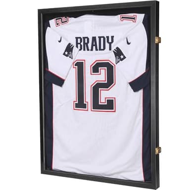 Jersey Wooden Frame Display Case -Shadow Box with 98% UV Protection Acrylic and Hanger for L or XL Baseball Basketball Football Hockey Sport Shirt and Uniform Gifts for Men (Black, 1 Pack)