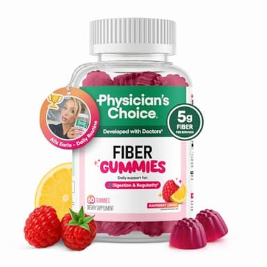 Physician's CHOICE Fiber Gummies for GLP-1 Support - No Sugar Added & Vegan - Raspberry Lemon - Natural Chicory Root Prebiotic Fiber Gummy - Digestive Health & Regularity for Women & Men - 60CT