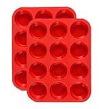 JEWOSTER 12 Cups Silicone Muffin Pan 2 Pack - Silicone Cupcake Pan Nonstick Silicone Molds Great for Making Muffin Cakes,Bread, Tart - BPA Free Baking Accessory