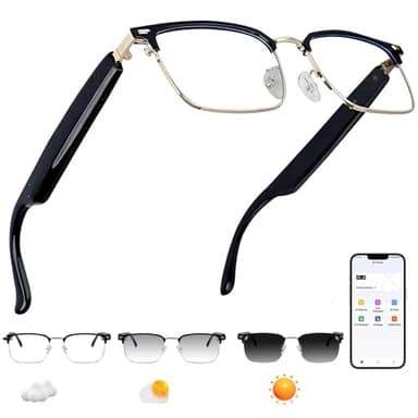 AI Smart Glasses – Powered by ChatGPT,164 Languages Translation and Photochromic Lens, Meeting Assistant, Bluetooth Glasses for Men & Women Music & Hands-Free Calling, UV & Blue Light Protection