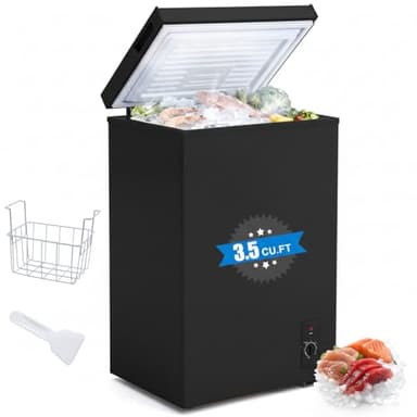 PLENTORA 3.5 Cu.Ft Small Chest Freezer – Compact Deep Freezer with 7-Level Temperature Control, Rapid Cooling, Energy Efficient & Quiet Freezer for Home, Garage, Apartment, and Kitchen, Black