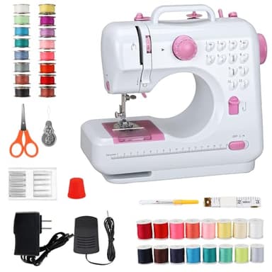 Mini Sewing Machine for Beginners, Portable with Dual Speed, 12 Stitches, Foot Pedal and Accessories Kit for Home Quick Repairs DIY Crafts & Gift, Pink
