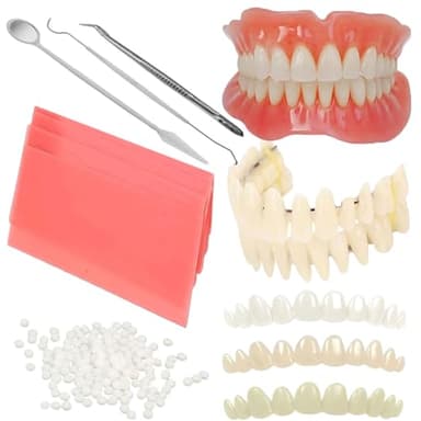 DIY denture kit with dental wax for making partial and full dentures at home, equipped with tools and temporary teeth
