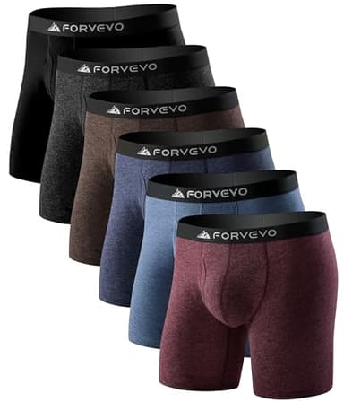 FORVEVO Mens Underwear, Merino Wool Boxer Briefs, Breathable Boxer Shorts for Men Soft Moisture Wicking Pouch Underwear 6 Pack（XXL, Multicolor03