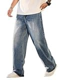 DFGIGT Men's Y2k Hip Hop Baggy Jeans Distressed Wide Leg Denim Pants Casual Loose Fit Trousers Streetwear Straight Leg Relaxed Fit 2000s Extreme Motion Skater Skateboard Street,D10 Blue,X-Large