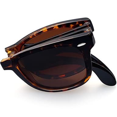 Joopin Square Tortoise Folding Sunglasses Designer Oversized Brown Foldable Sun Glasses Polarized UV400 Fold Up Shades for Women Men