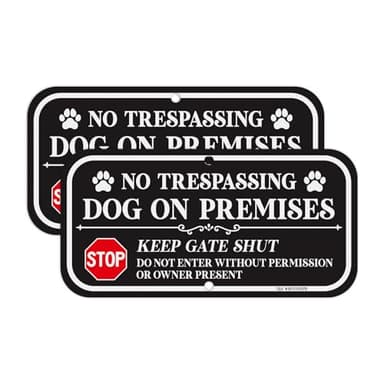 T&R No Trespassing Dog On Premises Sign Keep Gate Shut Do Not Enter Sign - 2 Pack - 12 x 6 Inches Rust Free .040 Aluminum Reflective - UV Protected, Waterproof, Weatherproof and Fade Resistant - 2 Pre-drilled Holes(Black)