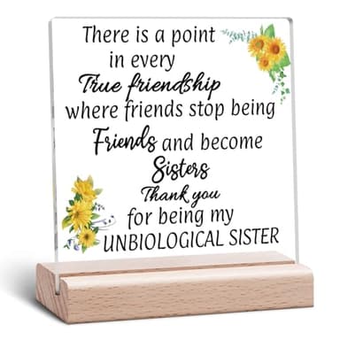 Best Friend Birthday Gifts for Unbiological Sister Friendship Birthday Gifts for Bestie Clear Desk Decorative Sign Friend Present for Women Sister Office Desk Decor Acrylic Sign With Wooden Stand