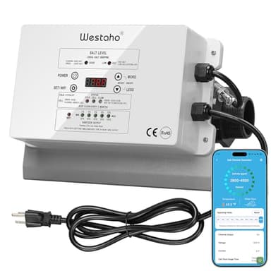WiFi Salt Chlorine Generator, Westaho Salt Chlorination System with USA Titanium Cell, Real-Time Monitoring & App Control, for Above Ground Pools Up to 15,000 Gallons, Compatible with Intex Pool