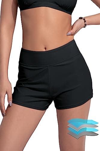 Beautikini Period Swimwear Menstrual Leakproof Swimsuit Short High Waist Bathing Suit Bottoms for Teen Girl Women Black M