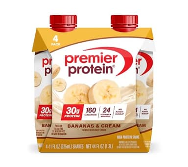 Premier Protein Shake, Bananas & Cream, 30g Protein, No Added Sugar, 24 Vitamins & Minerals to Support Immune Health, 11 fl oz, 4 Pack