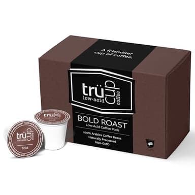 trücup Low Acid Coffee - Bold Roast - 48 Count Single Serve Coffee Pods- Low-acid coffee - Can Be Gentle on the Stomach (Bold, 48)