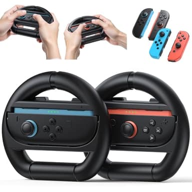 Kinwin Steering Wheel for Nintendo Switch 2 & Switch 1 & Switch OLED Joypad, Racing Wheel Controller Grip for Mario Kart World, for Mario Kart 8 Deluxe, NS2 Anti-Slip Grip Holder Accessories(Black x2) [