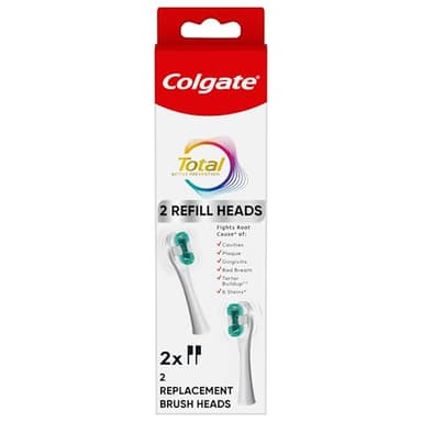 Colgate Total Battery Replacement Toothbrush Heads Pack, Fits Any Total Battery Powered Electric Toothbrush, White, 2 Pack